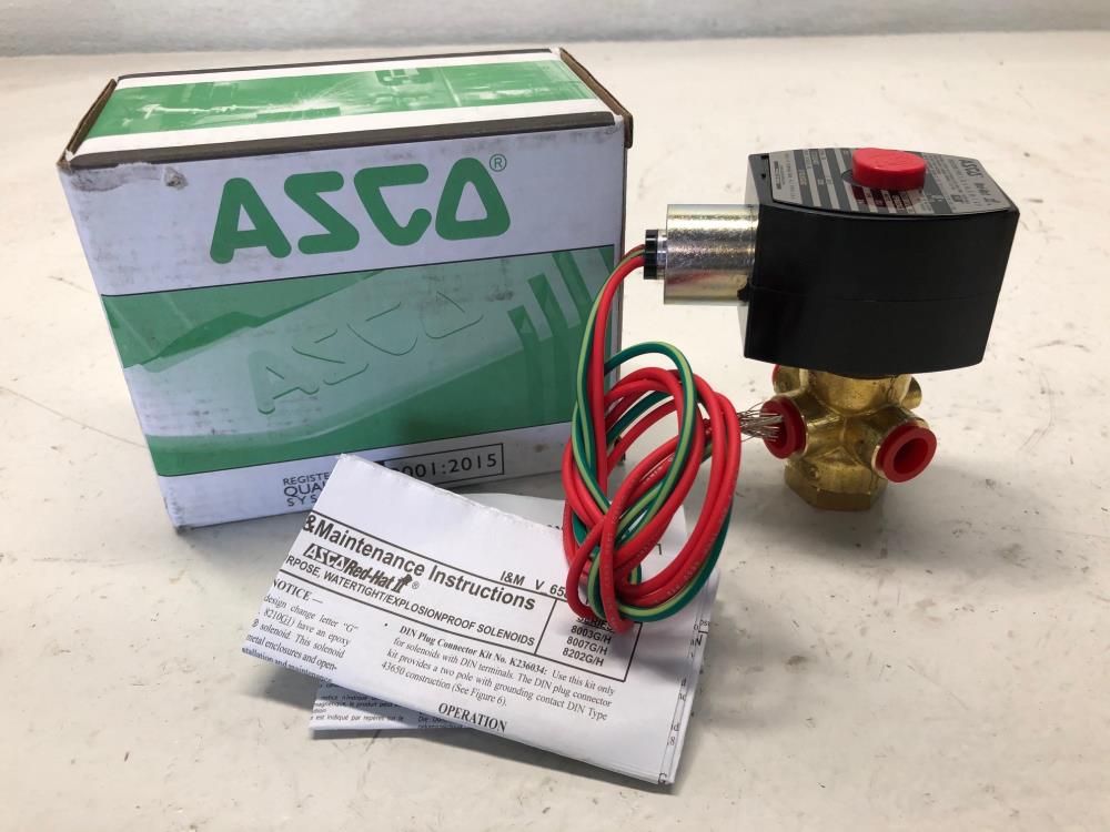 ASCO 1/4" NPT 2-Way Brass Solenoid Valve, 250 PSI, EF8320G192, EF8003G2